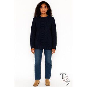 GAP Navy Blue Cable Knit Fisherman Sweater Size Small TALL/Long Length